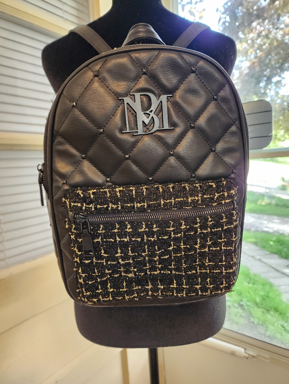 Badgley Mischka Studded Tweed Backpack